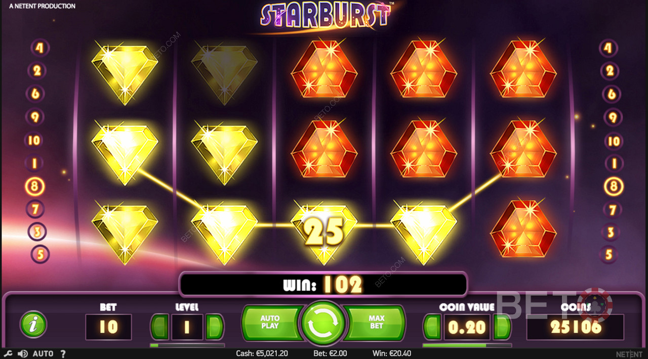 Vahşi renkli ve ışıltılı kombinasyonlar ve ödüller Starburst