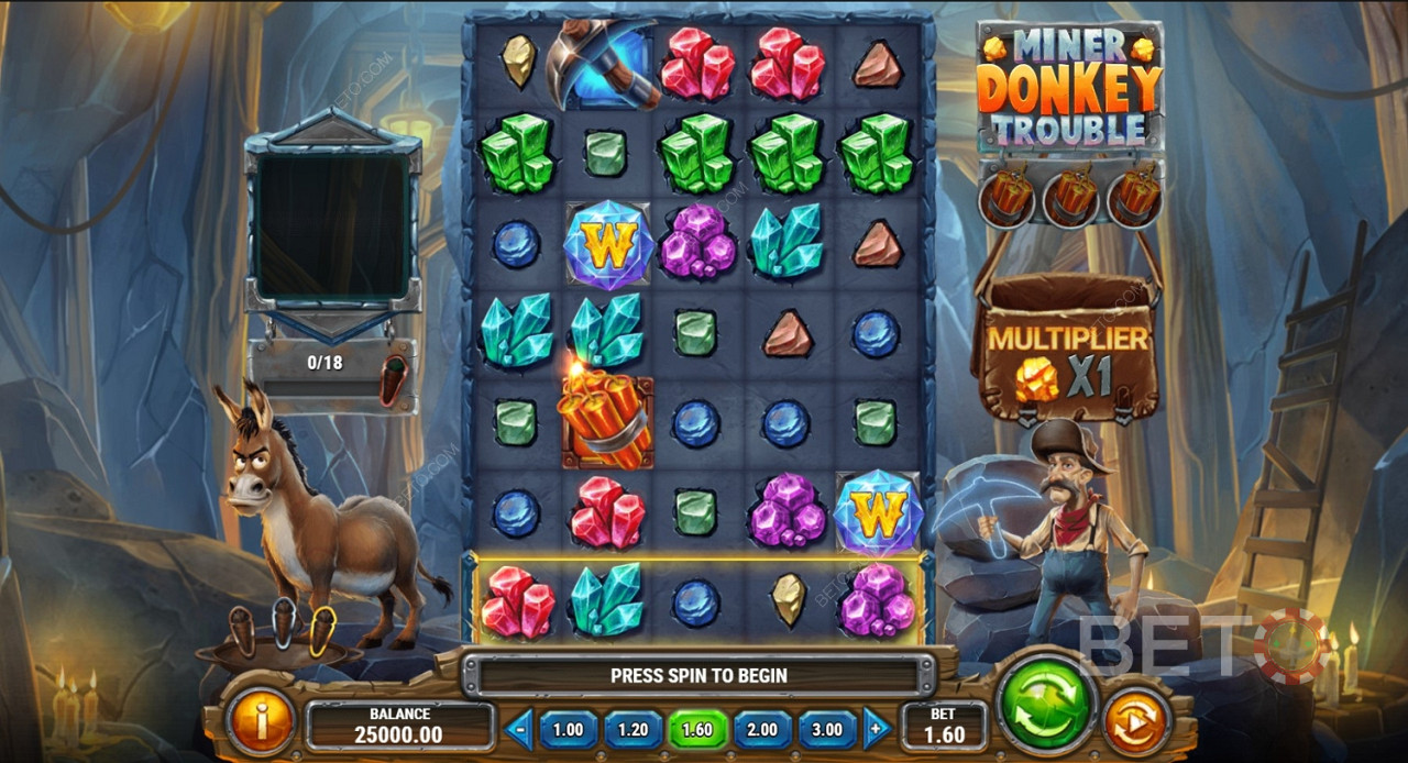 Miner Donkey Trouble - Hazineler ve renkli değerli taşlar için madenciliğe çıkın