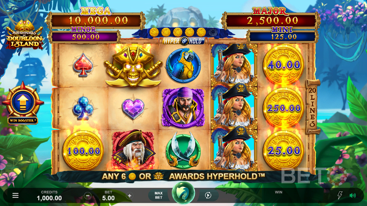 Bonus Paraları çarklara yerleştirmek Adventures Of Doubloon Island