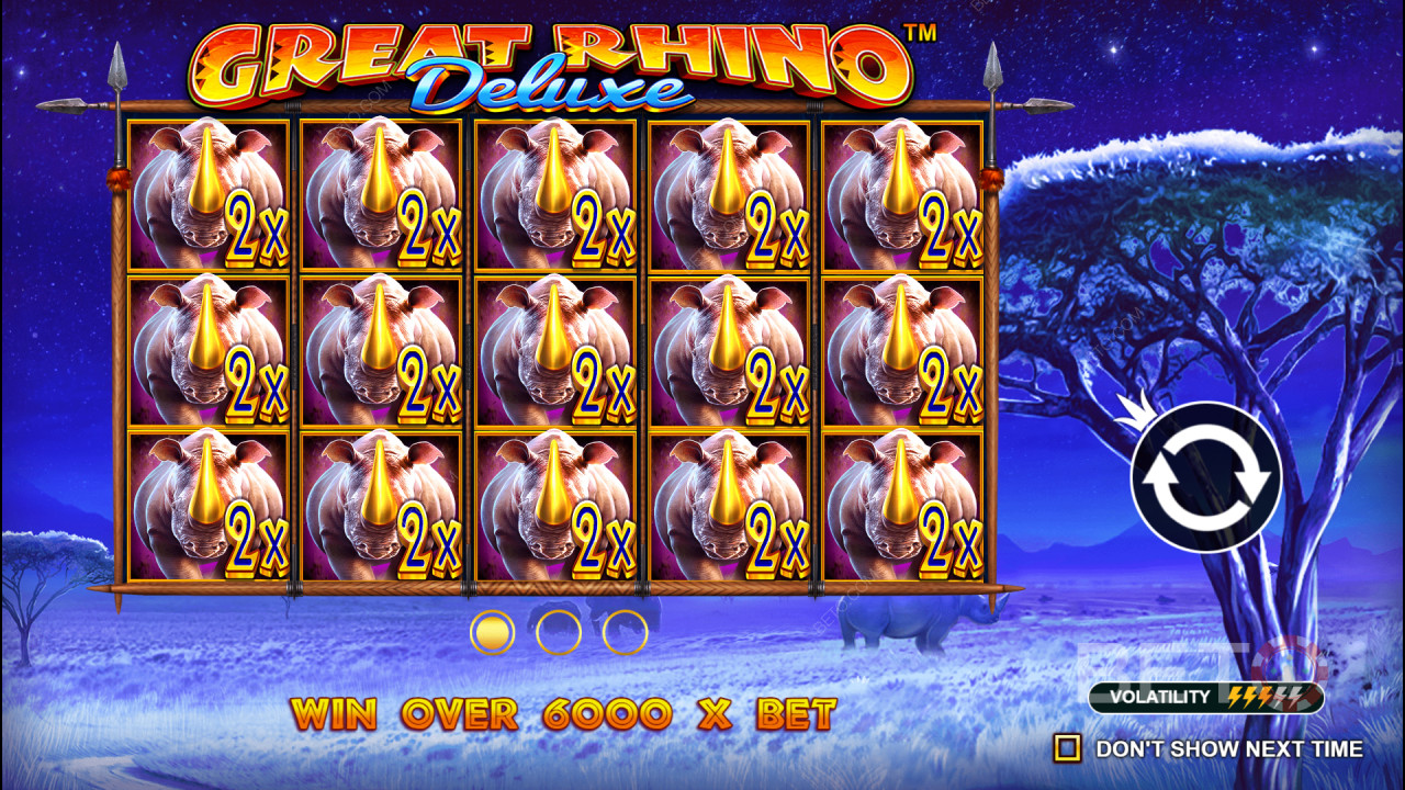 Great Rhino Deluxe Slot oyununda bahsinizin 6,242 katını kazanın!