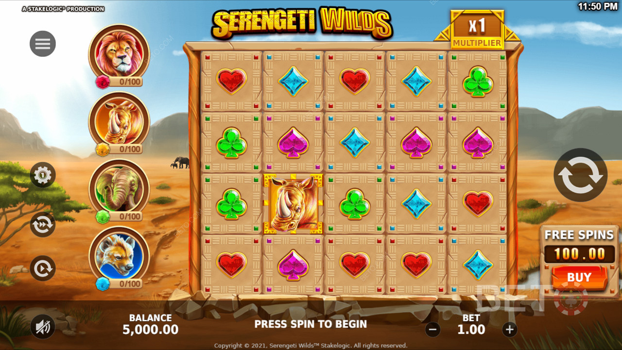 Serengeti Wilds slot makinesinde bahsinizin 100 katını ödeyin ve Ücretsiz Döndürme satın alın