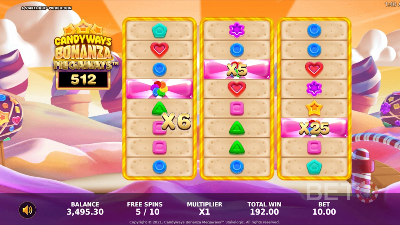Çeşitli ödüllendirici özelliklerin keyfini çıkarın Candyways Bonanza Megaways online slot