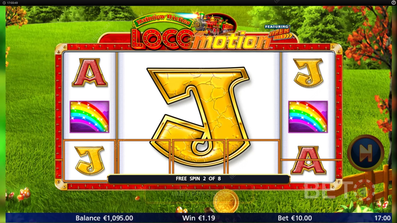 Rainbow Riches Locomotion Online Slot oyununda bahsinizin 1,037 katını kazanın!