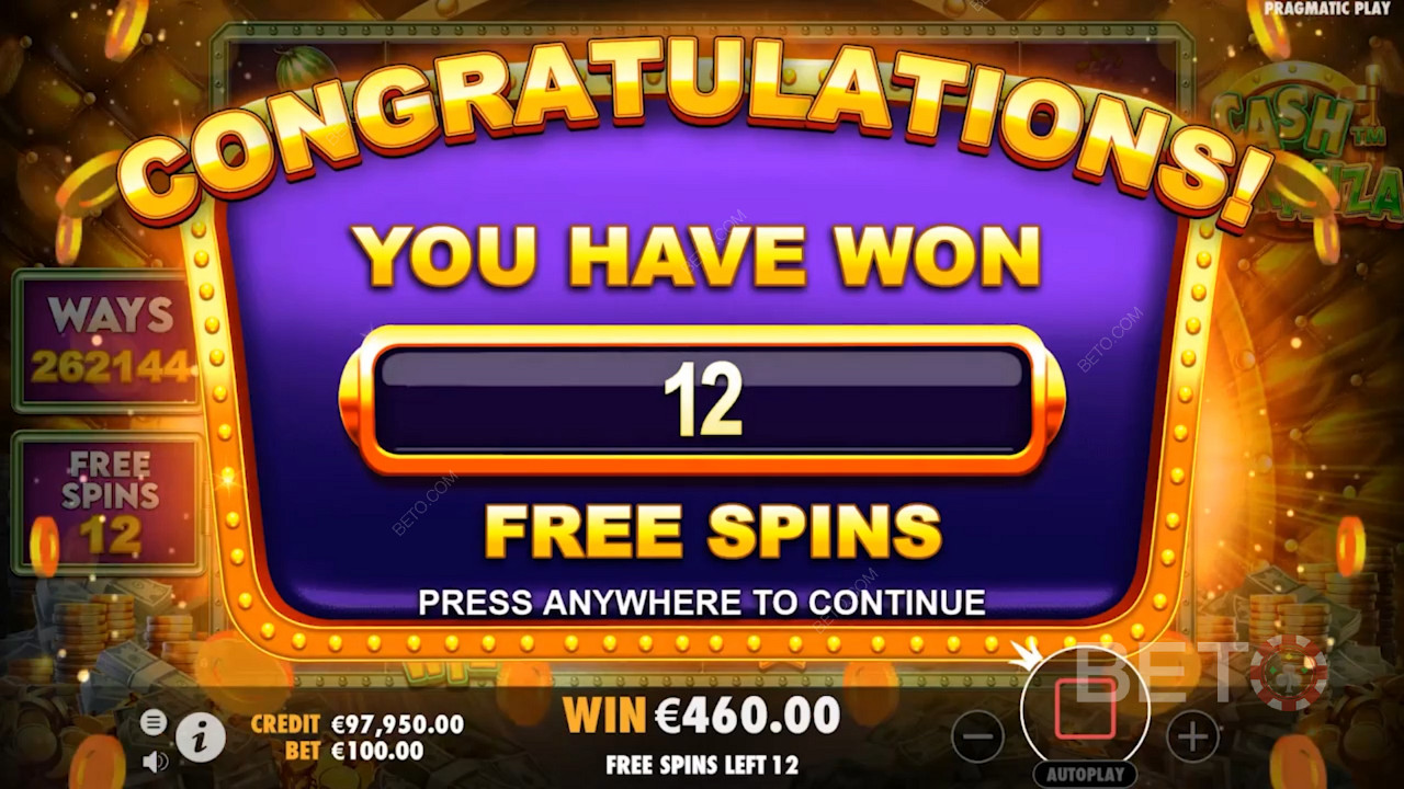 12 Ücretsiz Döndürme Kazanma Cash Bonanza