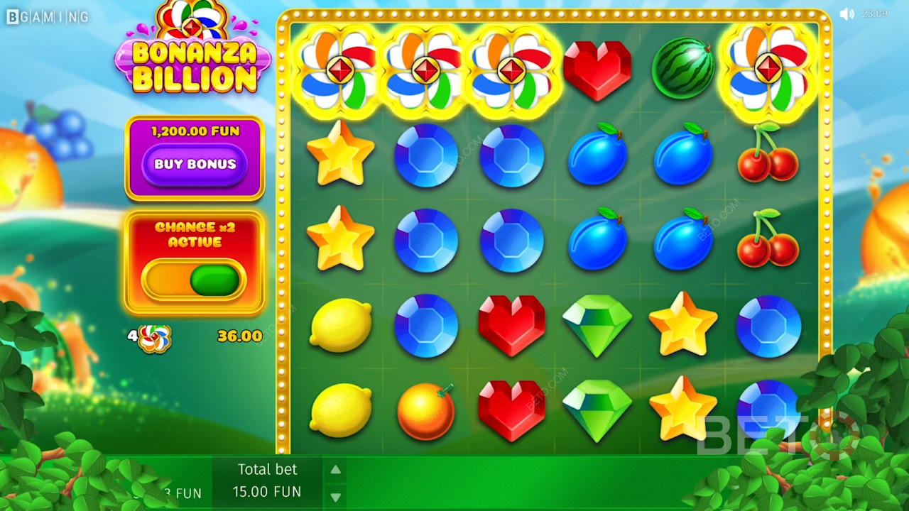 Bonanza Billion slot makinesinde Şans X2 seçeneği
