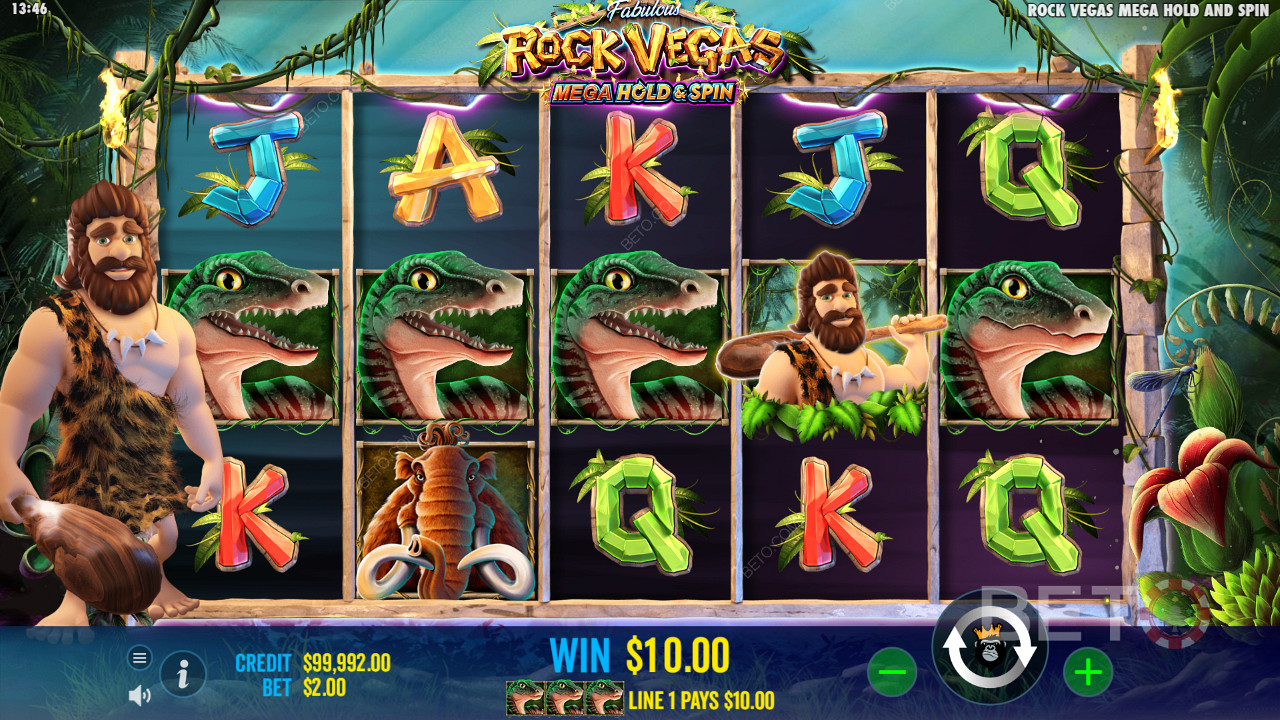 Rock Vegas slotunda tehlikeli hayvanları ve ilk insanları ziyaret edin