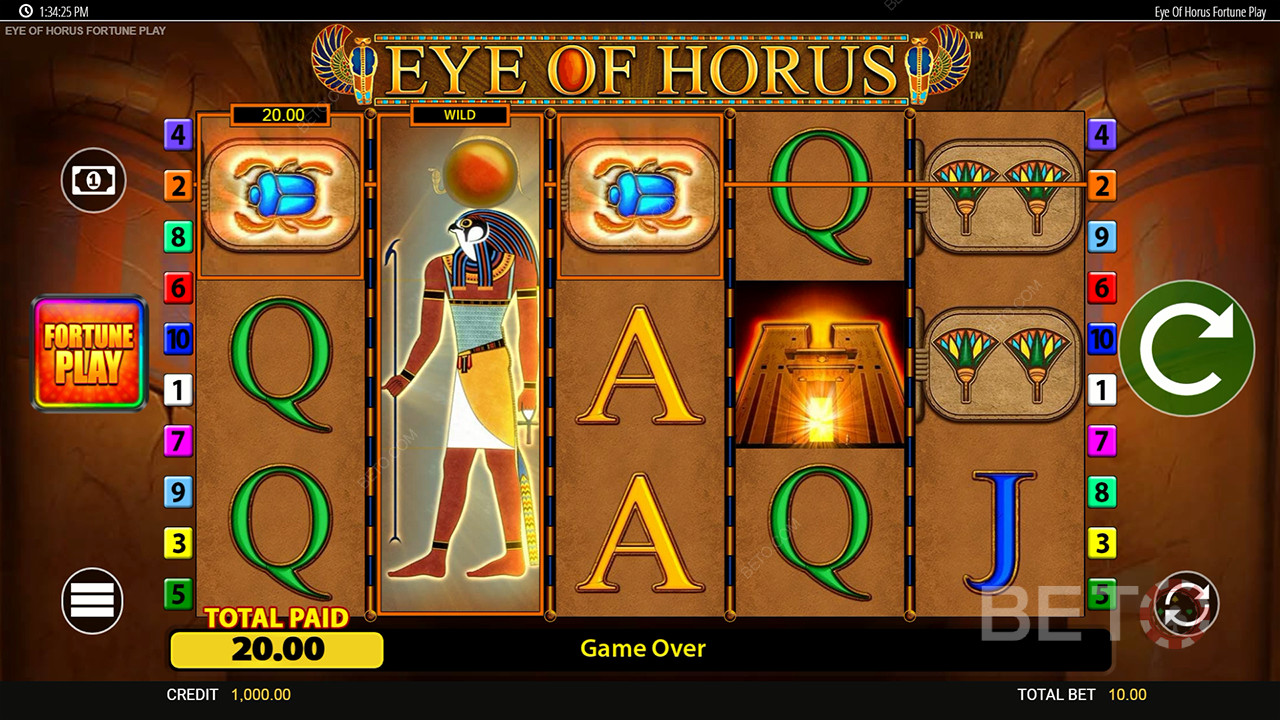 Eye of Horus Fortune Play Online Slot oyununda bahsinizin 50.000 katını kazanın!